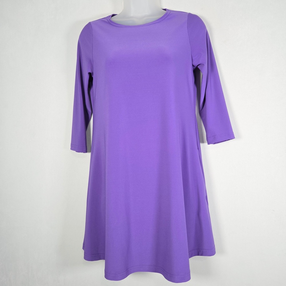 Sympli Tunic Dress Top Womens 2 Purple A-Line Jersey Knit Minimal Modest Travel